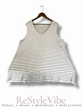 J JILL Women’s Size 2X Top Tank Shirt Striped 100% Pima Cotton V-Neckline